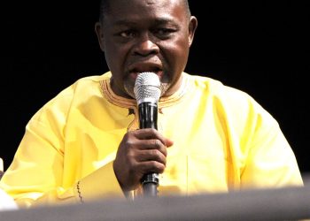 Boxing champion Azumah Nelson during a press conference at Bellagio Las Vegas (Photo by Denise Truscello/WireImage)
