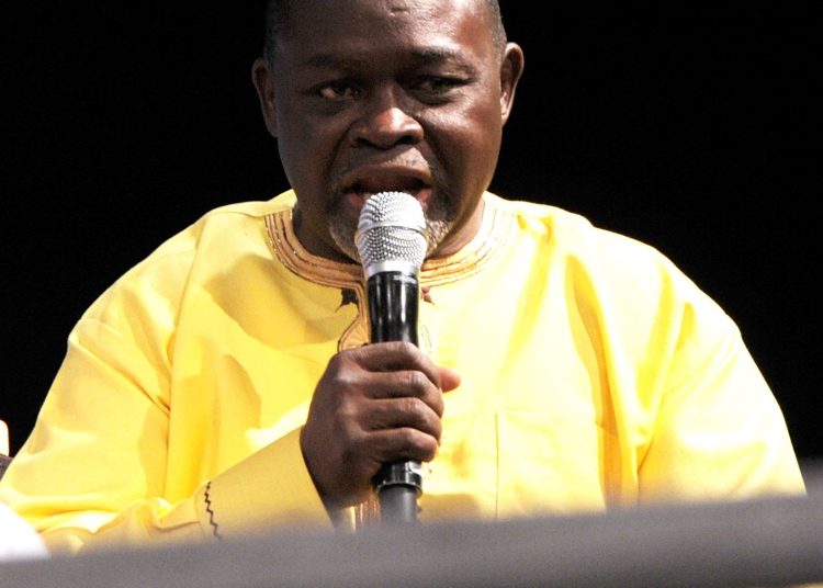 Boxing champion Azumah Nelson during a press conference at Bellagio Las Vegas (Photo by Denise Truscello/WireImage)