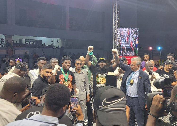 Andrew Tabiti celebrating the win after winning in the fourth round