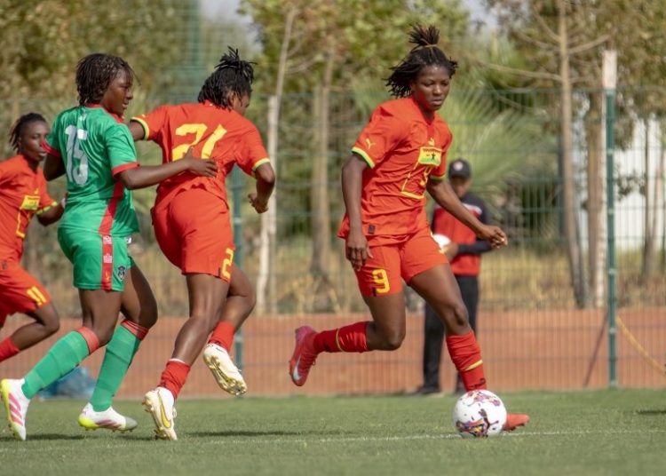 Doris Boaduwaa (9) in action for Black Queens against Malawi Photo Courtesy: GhanaWNT
on X