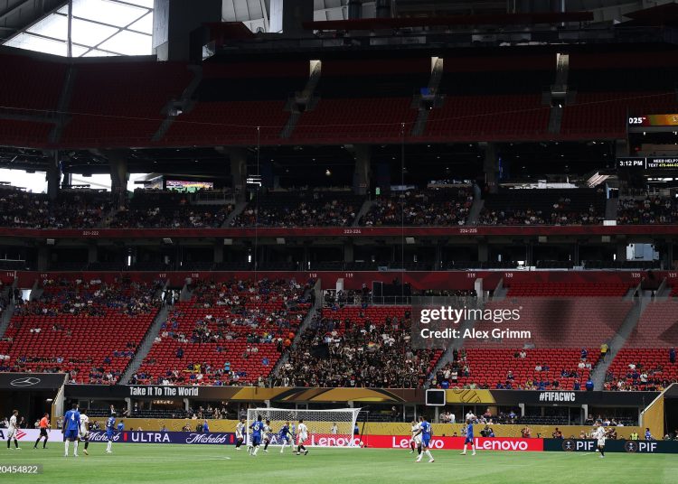 General view inside the stadium with empty seats in the stands during the FIFA Club World Cup 2025 group D match between Chelsea FC and Los Angeles Football Club at Mercedes-Benz Stadium on June 16, 2025 in Atlanta, Georgia. (Photo by Alex Grimm/Getty Images)