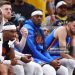 The Oklahoma City Thunder look on from the bench during the fourth quarter against the Indiana Pacers in Game Six of the 2025 NBA Finals (Photo by Maddie Meyer/Getty Images)