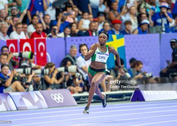 Favour Ofili of Nigeria in action in the Women's 200m  (Photo by Tim Clayton/Corbis via Getty Images)