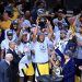 Myles Turner #33 of the Indiana Pacers celebrates with the Bob Cousy Trophy  (Photo by Justin Casterline/Getty Images)