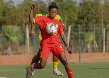 Black Queens forward Evelyn Badu in action against Benin Photo Courtesy: GFA