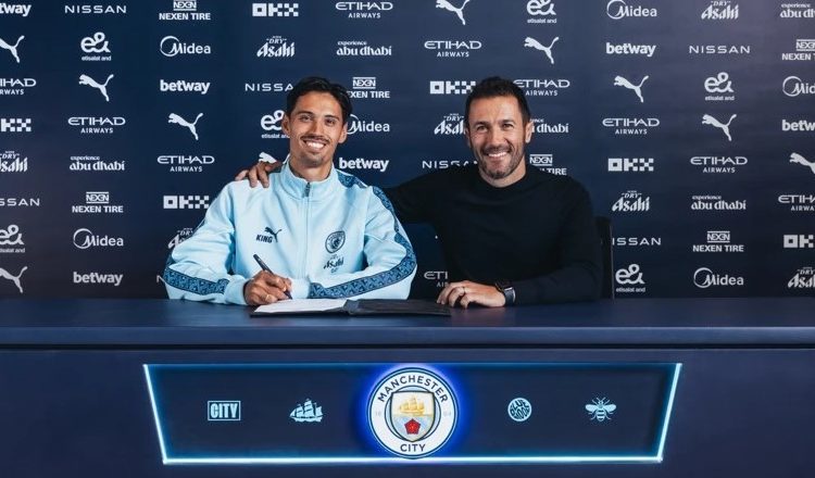 Tijjani Reijnders (left) with Man City Director of Football Hugo Viana  Photo Courtesy: Man City