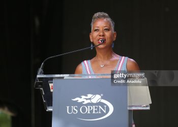 Katrina M. Adams  Chairman of the Board, CEO and President of the USTA talks during the US OPEN 2017 draw (Photo by Mohammed Elshamy/Anadolu Agency/Getty Images)