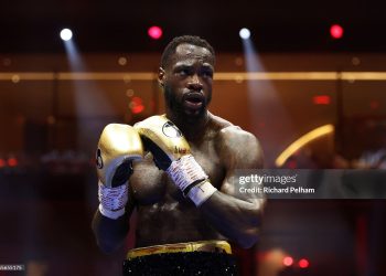 Deontay Wilder looks on during the Heavyweight fight between Deontay Wilder (Photo by Richard Pelham/Getty Images)