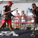 Heavyweight boxer Deontay Wilder (R) works on his timing with trainer Malik Scott at UFC APEX  (Photo by Steve Marcus/Getty Images)