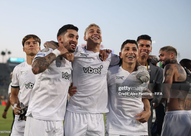 Santiago Rodriguez, Mateo Ponte and Botafogo team mates . (Photo by Alex Pantling - FIFA/FIFA via Getty Images)