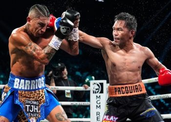 Manny Pacquiao lands punch on Mario Barrios Photo Courtesy: AP