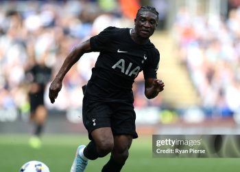 Mohammed Kudus  controls the ball during the pre-season friendly match between Reading and Tottenham Hotspur (Photo by Ryan Pierse/Getty Images)