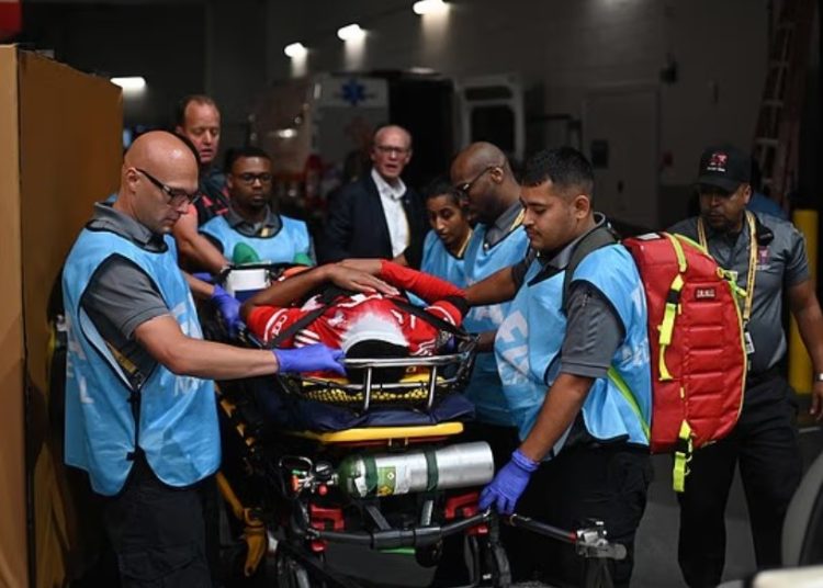 Jamal Musiala stretchered off after suffering serious injury Photo Courtesy: AFP via Getty Images