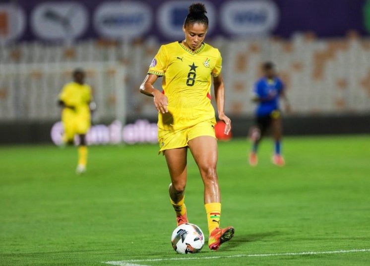 Black Queens' Chantelle Boye-Hlorkah (8) in action at 2024 Women's AFCON Photo Courtesy: GFA