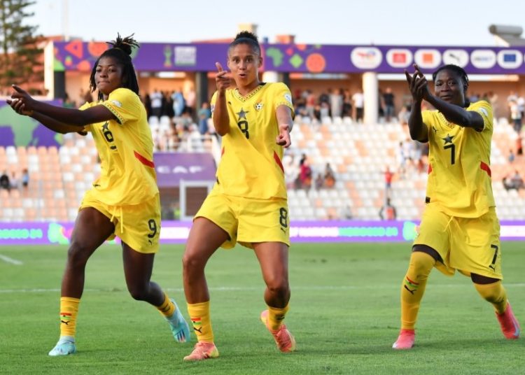 Black Queens celebrate win over Algeria at 2024 WAFCON Photo Courtesy: CAF