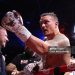 Oleksandr Usyk celebrates victory by knock out over Daniel Dubois (not pictured) after Referee Michael Griffin (not pictured) stops the bout during their IBF, IBO, WBC and WBO World Heavyweight titles' fight (Photo by Richard Pelham/Getty Images)