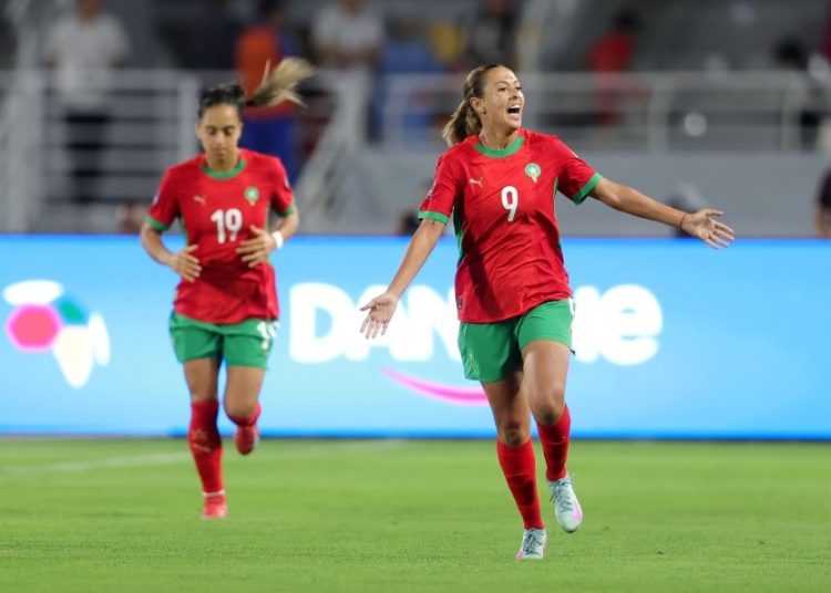 Ibtissam Jraïdi celebrates after scoring goal against Zambia Photo Courtesy: CAF