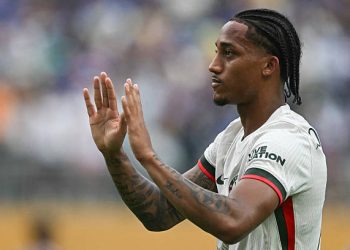 Chelsea's  Joao Pedro celebrates scoring his team's first goal (Photo by Paul ELLIS / AFP) (Photo by PAUL ELLIS/AFP via Getty Images)