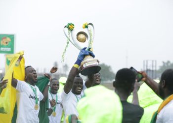 Bibiani Goldstars with the GPL trophy. Photo Courtesy: Bibiani Goldstars X