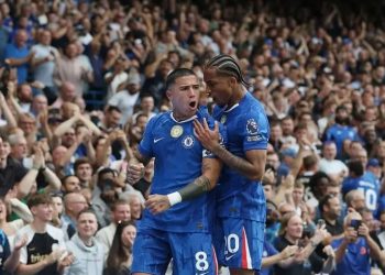 Joa Pedro celebrates Chelsea win with Enzo Fernandez (left) Photo Courtesy: Getty Images