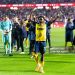 Mohammed Fuseini of R. Union Saint-Gilloise celebrating his sides win during the Jupiler Pro League Championship Play Offs match between Royal Antwerp FC and Royale Union Saint-Gilloise (Photo by Joris Verwijst/BSR Agency/Getty Images)
