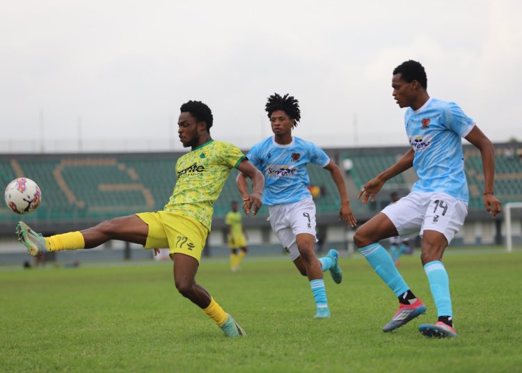 Shot from Gold Stars (yellow)- Kpando Heart of Lions 2025 GHALCA game Photo Courtesy: Gold Stars