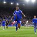 Abdul Fatawu of Leicester City celebrates scoring the opening goal for Leicester City during the Sky Bet Championship match (Photo by Plumb Images/Leicester City FC via Getty Images)
