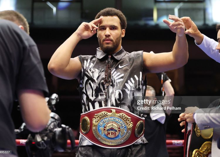 Moses Itauma celebrates victory over Dillian Whyte (not pictured) after the WBO Inter-Continental Heavyweight title fight between Moses Itauma and Dillian Whyte on the ESports World Cup (Photo by Richard Pelham/Getty Images)