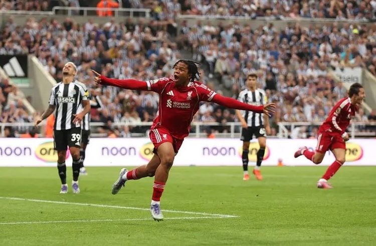Rio Ngumoha celebrates after scoring winner for Liverpool against Newcastle Photo Courtesy: Getty Images