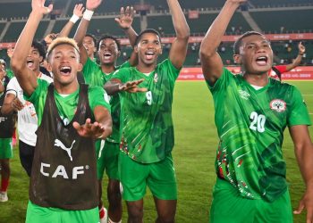Madagascar players celebrate win over Sudan at 2024 CHAN Photo Courtesy: CAF