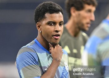 Rodrygo Goes of Real Madrid warms up ahead of La Liga 1st week match between Real Madrid and Osasuna (Photo by Burak Akbulut/Anadolu via Getty Images)