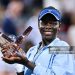 Victoria Mboko of Canada celebrates as she holds up the trophy following her victory against Naomi Osaka of Japan (Photo by Minas Panagiotakis/Getty Images)