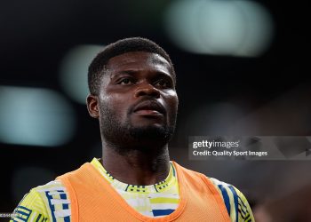 Thomas Partey of Villarreal CF looks on during the warm up during the LaLiga EA Sports match between Villarreal CF and Real Oviedo (Photo by Omar Arnau/Quality Sport Images/Getty Images)