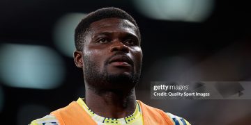Thomas Partey of Villarreal CF looks on during the warm up during the LaLiga EA Sports match between Villarreal CF and Real Oviedo (Photo by Omar Arnau/Quality Sport Images/Getty Images)