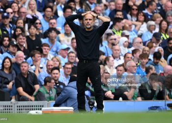 Pep Guardiola, Manager of Manchester City reacts  after the loss (Photo by Shaun Botterill/Getty Images)