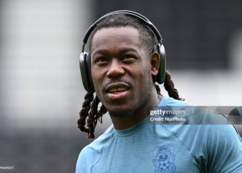 Brandon Thomas-Asante of Coventry City plays during the Sky Bet Championship match between Derby County and Coventry City at Pride Park in Derby, England, on August 16, 2025. (Photo by Jon Hobley/MI News/NurPhoto via Getty Images)