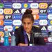 Montse Tome speaks to the media in a post match press conference after the team's defeat in the UEFA Women's EURO 2025 Final match (Photo by Alex Caparros - UEFA/UEFA via Getty Images)