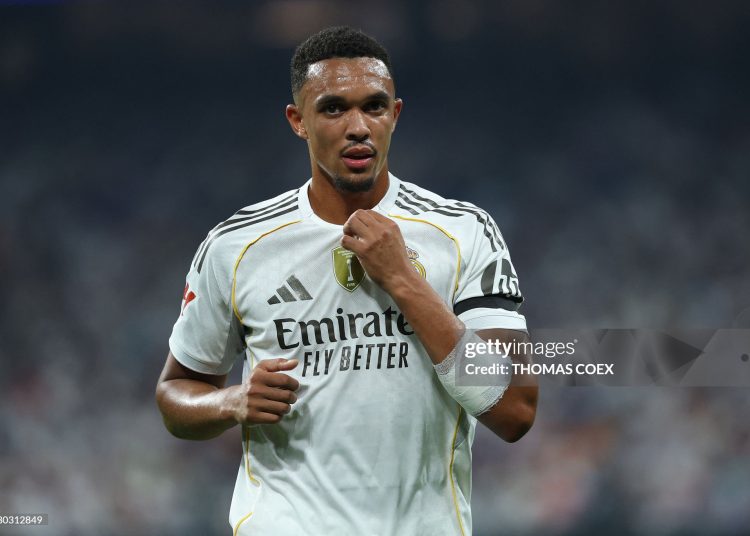 Real Madrid's English defender #12 Trent Alexander-Arnold is seen during the Spanish league football match (Photo by THOMAS COEX/AFP via Getty Images)