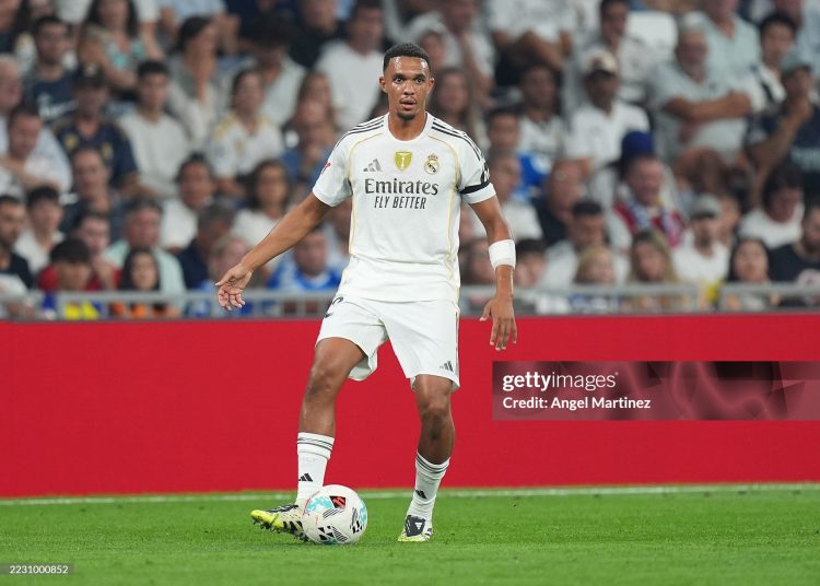 MADRID, SPAIN - AUGUST 19: Trent Alexander-Arnold of Real Madrid in action during the LaLiga EA Sports match between Real Madrid CF and CA Osasuna at Estadio Santiago Bernabeu on August 19, 2025 in Madrid, Spain. (Photo by Angel Martinez/Getty Images)