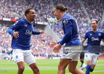 Iliman Ndiaye and Jack Grealish  celebrates 1st goal (Photo by Ed Sykes/Sportsphoto/Allstar Via Getty Images)