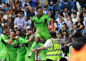 Rodrigo Muniz celebrates scoring his team's equalizer with teammates. (Photo by Ryan Pierse/Getty Images)