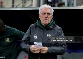 Hugo Broos, Manager of South Africa, looks on prior to the FIFA Series 2024 Algeria match between Algeria and South Africa (Photo by Richard Pelham - FIFA/FIFA via Getty Images)