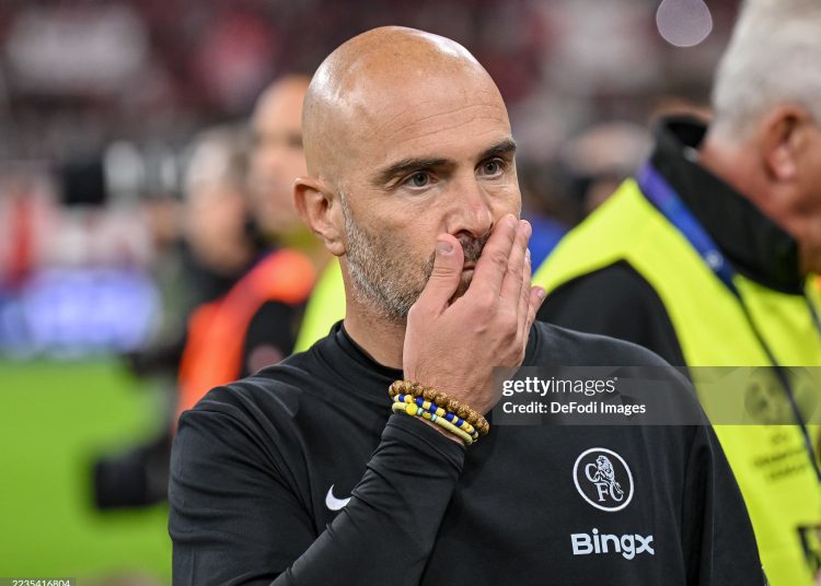 Head coach Enzo Maresca of Chelsea FC gestures during the UEFA Champions League 2025/26 League Phase MD1 match (Photo by Harry Langer/DeFodi Images/DeFodi via Getty Images)