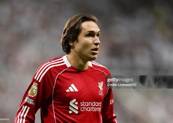 Federico Chiesa of Liverpool looks on during the Premier League match between Newcastle United and Liverpool (Photo by Liverpool FC/Liverpool FC via Getty Images)
