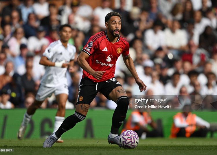 Matheus Cunha of Manchester United in action during Premier League match (Photo by Mike Hewitt/Getty Images)