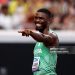 Ezekiel Nathaniel of Team Nigeria celebrates after finishing in first place and qualifying for the Semi-Finals during the Men's 400 Metres Hurdles Heats on day three of the World Athletics Championships Tokyo 2025 (Photo by Emilee Chinn/Getty Images)