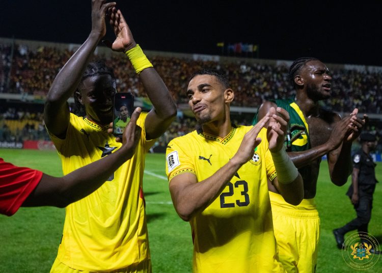 Alexander Djiku (23) joins Black Stars to celebrate win over Mali Photo Courtesy: Ghana Sports Ministry