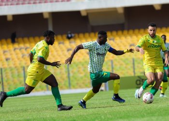 Shot from Bibiani Gold Stars CAF Champions League game against JS Kabylie (yellow) Photo Courtesy: Gold Stars