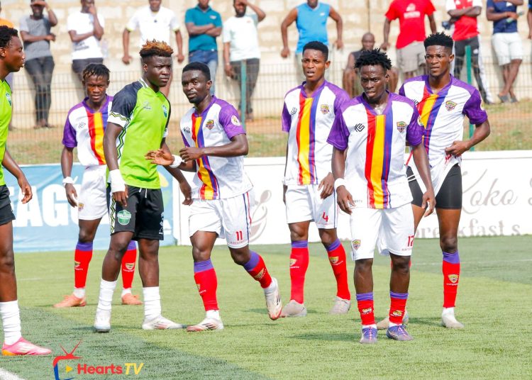 Dreams FC in action against Hearts of Oak (white) Photo Courtesy: Hearts TV