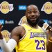 LeBron James #23 of the Los Angeles Lakers speaks with the media during Los Angeles Lakers (Photo by Ronald Martinez/Getty Images)
